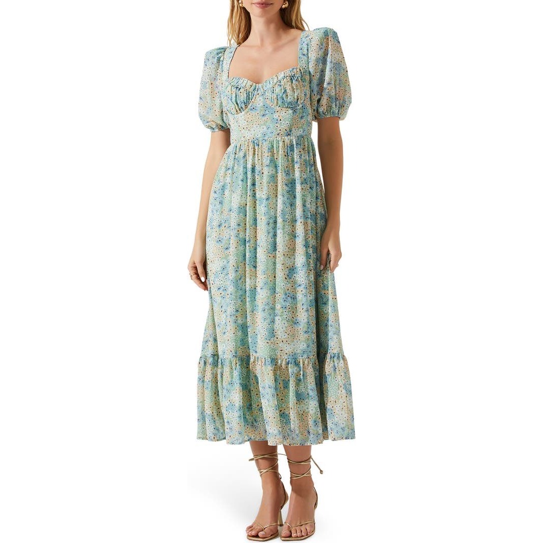 Astr Blue Floral Midi Dress